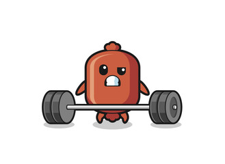 cartoon of sausage lifting a barbell