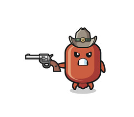 the sausage cowboy shooting with a gun