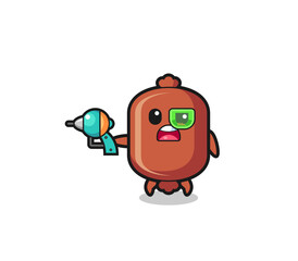 cute sausage holding a future gun