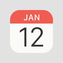 12 January icon isolated on background. Calendar symbol modern, simple, vector, icon for website design, mobile app, ui. Vector Illustration