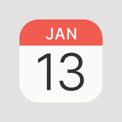 13 January icon isolated on background. Calendar symbol modern, simple, vector, icon for website design, mobile app, ui. Vector Illustration