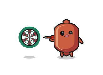 cute sausage is playing dart