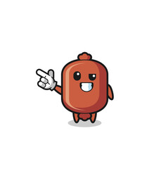 sausage mascot pointing top left