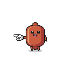 sausage cartoon with pointing left gesture