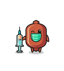 sausage mascot as vaccinator
