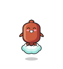 cute sausage illustration riding a floating cloud