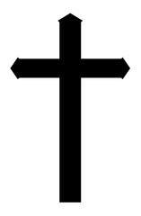 Catholic cross icon silhouette. Crucifix vector illustration isolated on white background. Religion symbol.