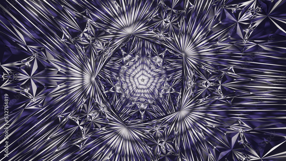 Fototapete 3d rendering image of illuminated geometric shapes in pattern looking like kaleidoscope.