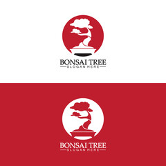 Bonsai logo design silhouette icon vector