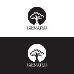 Bonsai logo design silhouette icon vector