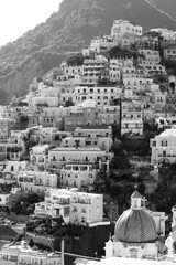 Positano on the famous Amalfi Coast in Campania Italy. Picturesque historic village with old houses...