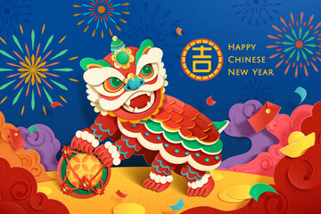 Colorful lion dance greeting card © MITstudio