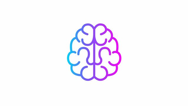 Animated linear pink blue and black symbol of brain. Concept of idea and creative. Looped video. Flat vector illustration isolated on white background.