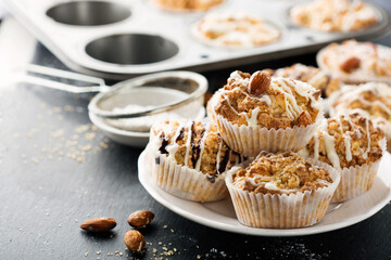 Homemade Autumn Gluten Free Apple Nut Muffins on Black Background