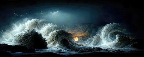 Foto op Canvas Seascape night fantasy of beautiful waves with full moon © Robert Kneschke