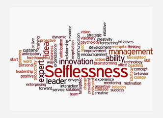 Word Cloud with SELFLESSNESS concept, isolated on a white background