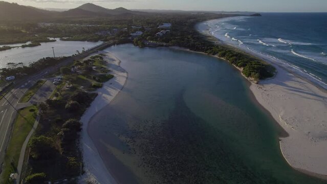 Hastings Point Beach At Sunset In The Tweed Shire Of Northern NSW, Australia - Aerial Drone Shot