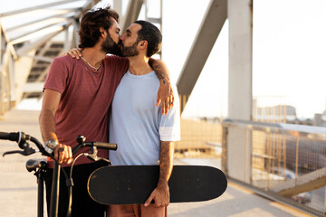 Fototapeta premium Happy couple enjoy outside. Gay couple enjoy in sunny day.