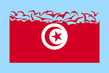 Tunisia flag with freedom concept, Tunisia flag transforming into flying birds vector