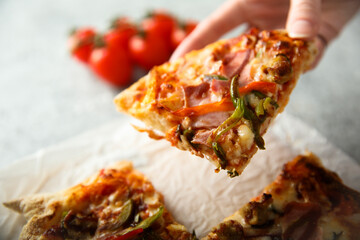 Traditional homemade meat pizza with capsicum