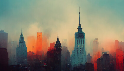 Fototapeta na wymiar New york cityscape night buildings street cloudy sky