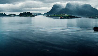 Fototapeta na wymiar Stavanger Norway island ocean mountain house with cloudy sky