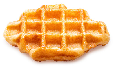 Golden brown Waffle isolated on white background, Freshly baked waffle isolated on white background With work path.