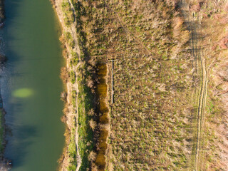Aerial image of a lake and green nature