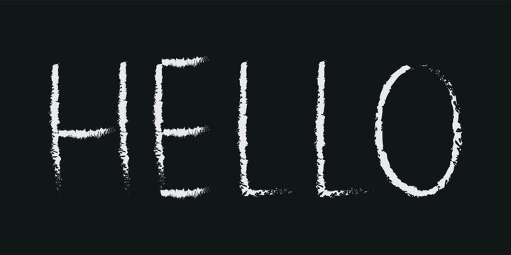 Doodle cosmos lettering in childish style. Hand drawn abstract space text hello. Black and white