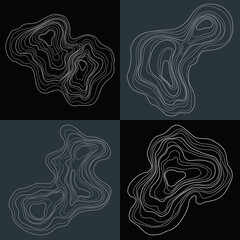 Set of abstract tree rings. Png topographic map design elements. Contour map concept. Thin wavy lines.
