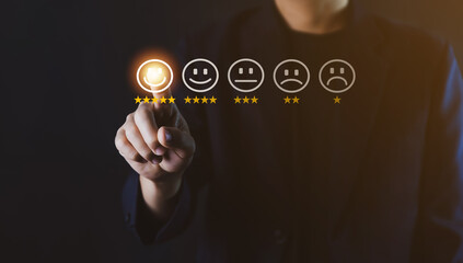 positive customer reviews Tap the happy smiley face icon. Concept Five Star Satisfaction Survey	