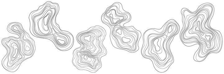 Set of abstract tree rings. Png topographic map design elements. Contour map concept. Thin wavy lines.