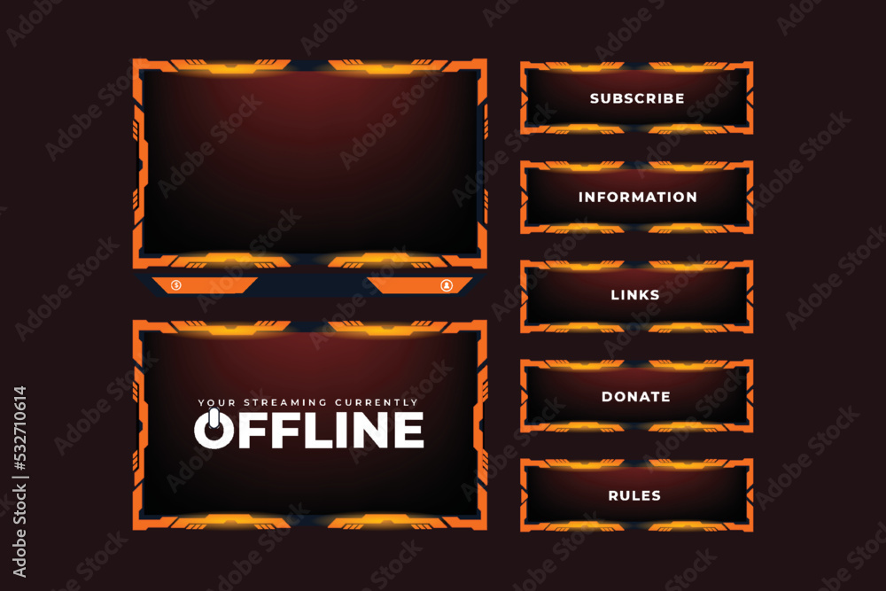 Poster streaming overlay frame and screen interface decoration. futuristic gaming overlay vector with creat