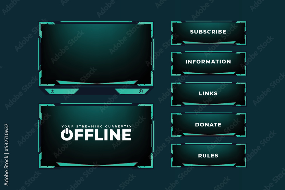 Poster futuristic gaming overlay vector for screen panels with colorful buttons. live streaming overlay dec