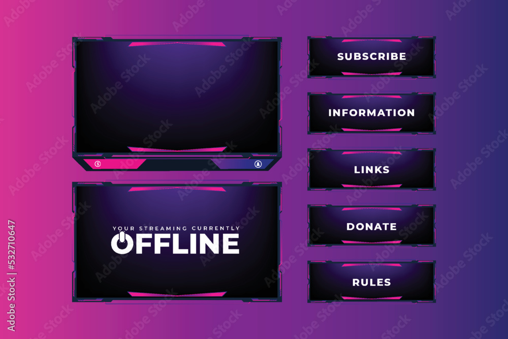 Poster online gaming screen panel and border design for gamers with colorful buttons. live streaming overla