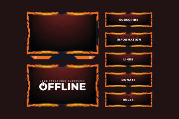 Streaming overlay frame and screen interface decoration. Futuristic gaming overlay vector with creative shapes. Live streaming overlay design with orange and dark color shapes for online gamers.