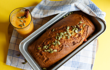 delicious pumpkin bread. Pumpkin cupcake in a baking dish