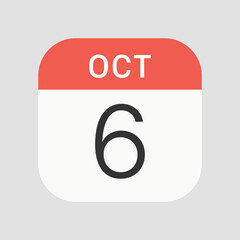 October 6 icon isolated on background. Calendar symbol modern, simple, vector, icon for website design, mobile app, ui. Vector Illustration