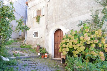 A narrow street between the houses of Fontegreca, a rural village in the province of Caserta in Italy.