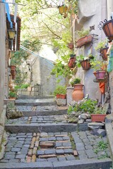 A narrow street between the houses of Fontegreca, a rural village in the province of Caserta in...