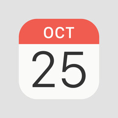 October 25 icon isolated on background. Date symbol modern, simple, vector, icon for website design, mobile app, ui. Vector Illustration
