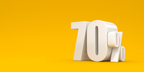 White seventy percent on a yellow background. 3d render illustration. Background for advertising.