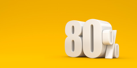 White eighty percent on a yellow background. 3d render illustration. Background for advertising.