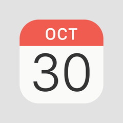 October 30 icon isolated on background. Date symbol modern, simple, vector, icon for website design, mobile app, ui. Vector Illustration