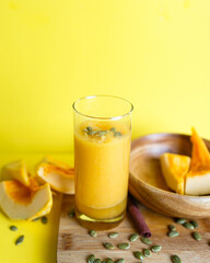 pumpkin smoothie.  pumpkin juice with pumpkin slices