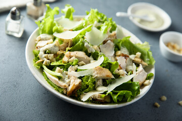 Traditional homemade Caesar salad with chicken
