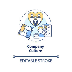 Company culture concept icon. Friendly work environment. Healthy workforce abstract idea thin line illustration. Isolated outline drawing. Editable stroke. Arial, Myriad Pro-Bold fonts used