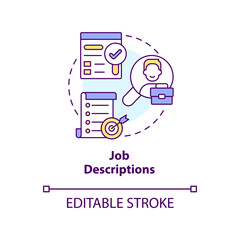 Job descriptions concept icon. Position requirements. Job employment documents abstract idea thin line illustration. Isolated outline drawing. Editable stroke. Arial, Myriad Pro-Bold fonts used
