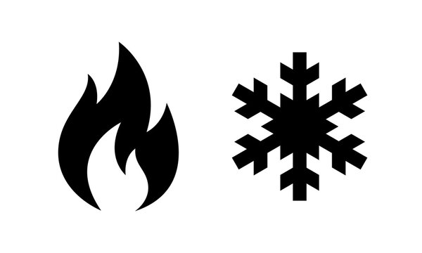 Hot and cold. Fire and snowlake. Modern vector icon design.