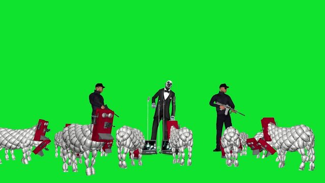 Corrupt Clown Politician Guarded By Armed Forces Talking To a Brainless Sheep Crowd, Loop Chromakey